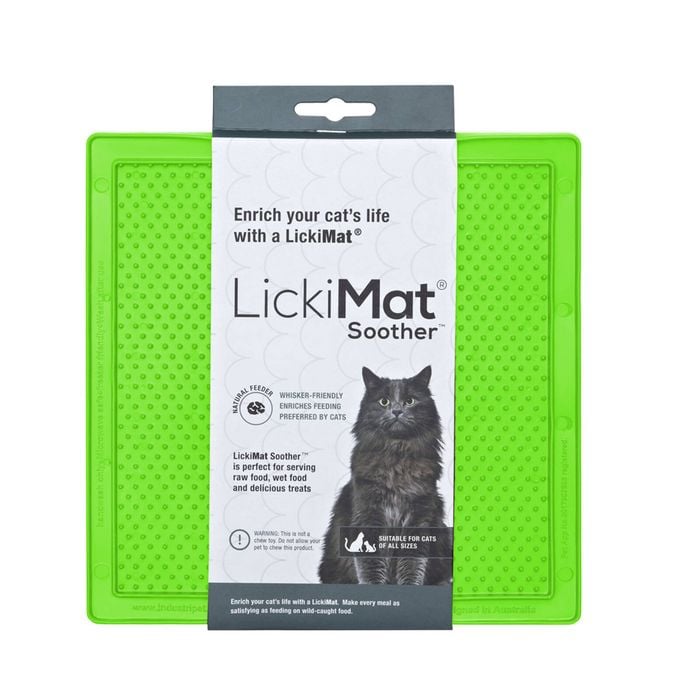 LickiMat Classic Soother Boredom Buster Cats Slow Feeder Mat Green