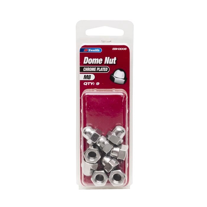 Zenith Chrome Plated M8 Dome Nut - 9 Pack