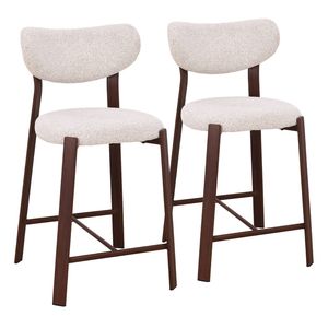 Nomi Walnut Look Upholstered Bar Stool - Beige Fabric (Set of 2)
