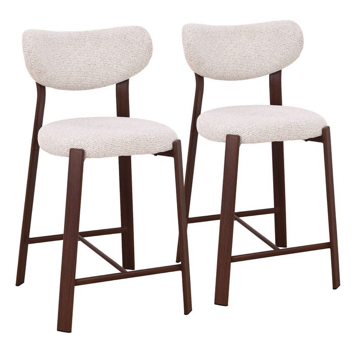 Nomi Walnut Look Upholstered Bar Stool - Beige Fabric (Set of 2)