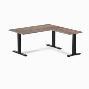 Desky Fixed Height Natural Walnut Melamine L-Shape Office Desk 1500x1550mm Matte Black Frame