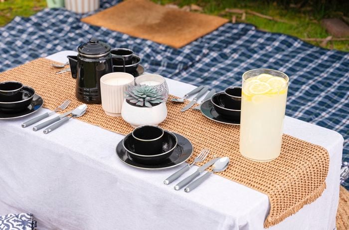 Creating a comfortable camping dining experience.