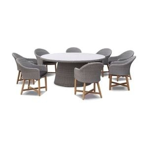 Outdoor Plantation 9pce With Coastal Wicker Dining Chairs - Grey/Natural