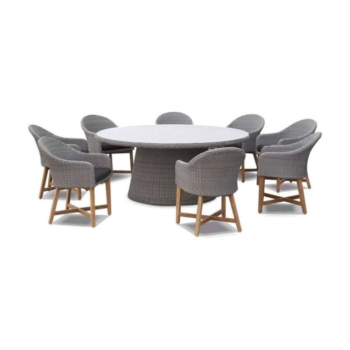 Outdoor Plantation 9pce With Coastal Wicker Dining Chairs - Grey/Natural