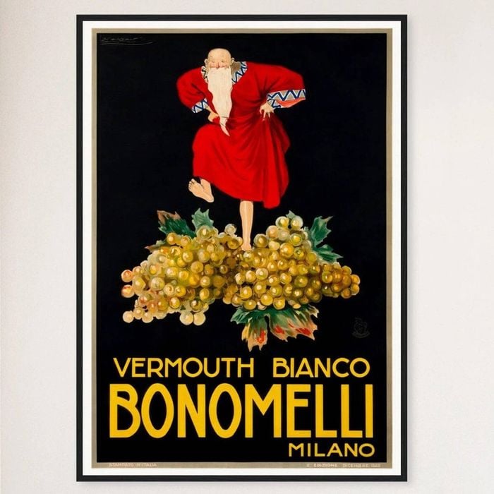 Galrie Vermouth Bianco Bonomelli Milano Vintage Advertising Poster Art Home Décor, Black Frame, A2 42 x 60cm (16 x 24inch)