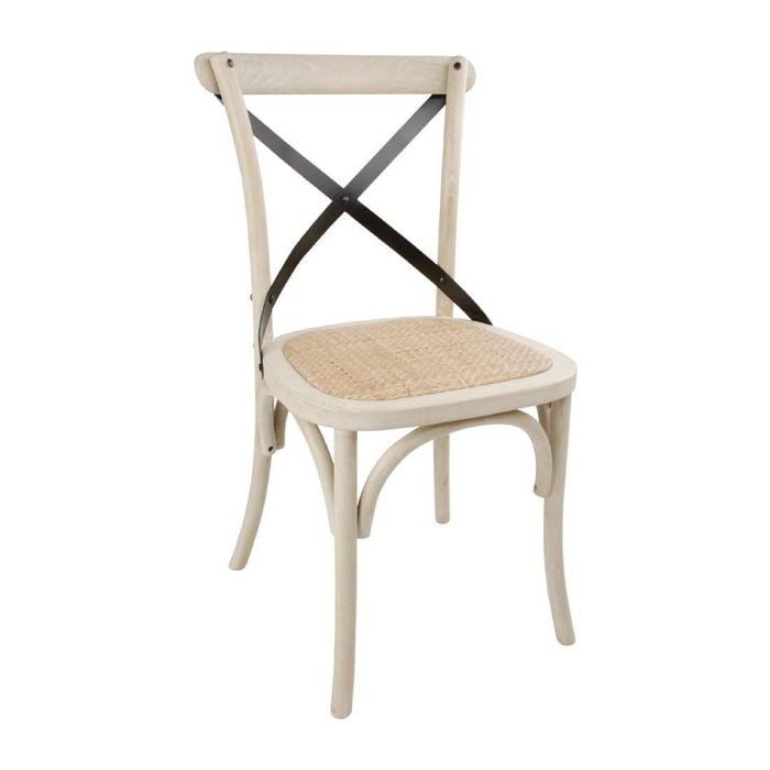 Bolero Bentwood Dining Chairs With Metal Cross Backrest Oak Wood Frame Rattan Seat 880x460x540mm 2 Pack
