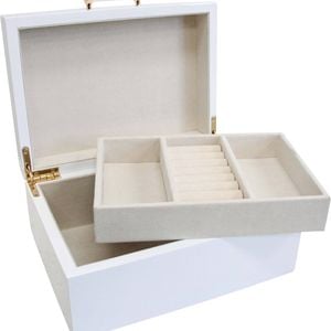 LVD MDF Glass 19.5x14.5cm Lacquer Jewellery Box Medium - White