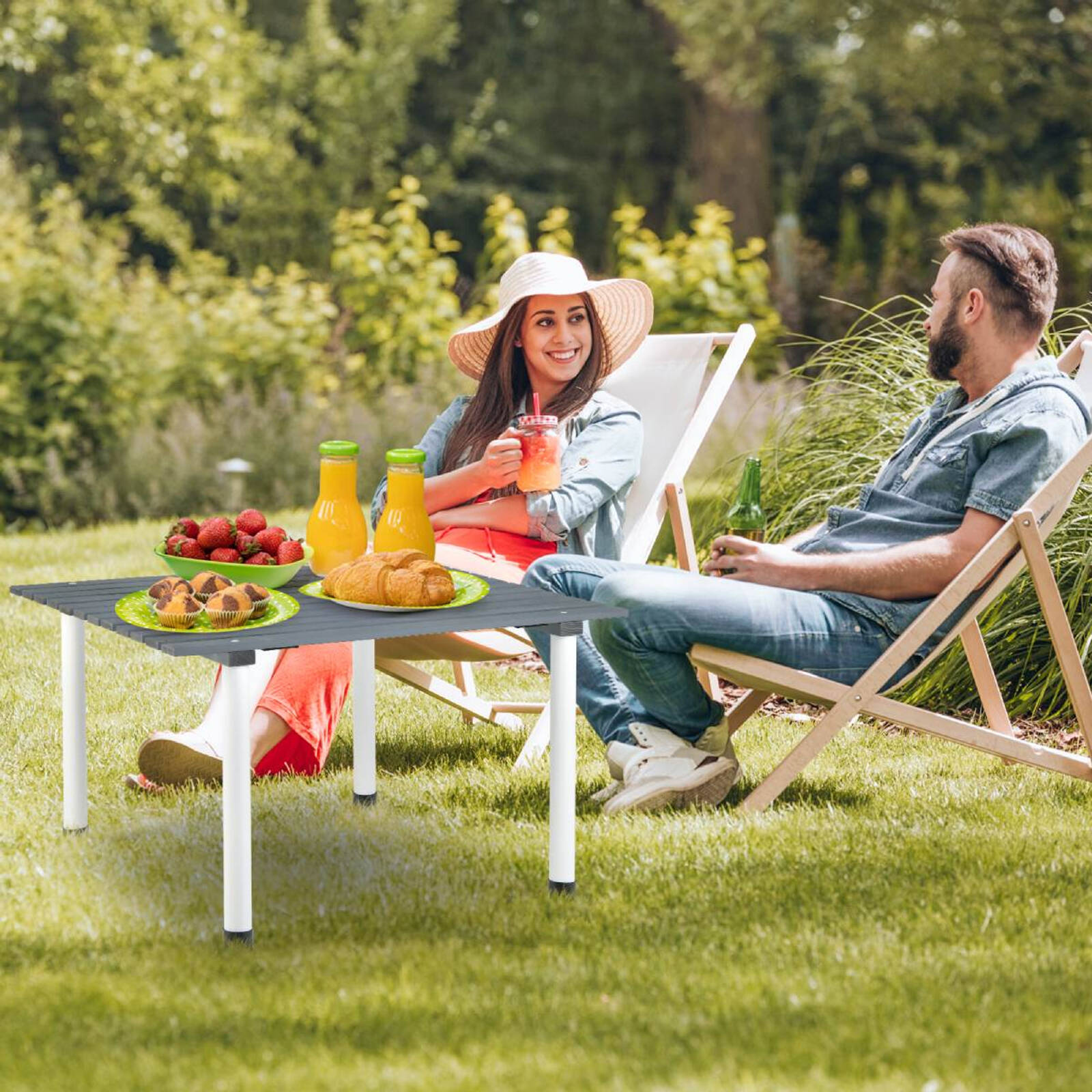 Costway Folding Camping Table Fir Wood 50kg Load Capacity with