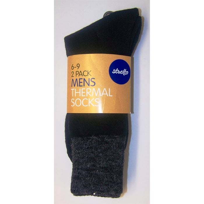 Stretto Mens Thermal Socks 2pk Black Size 6-9 17223