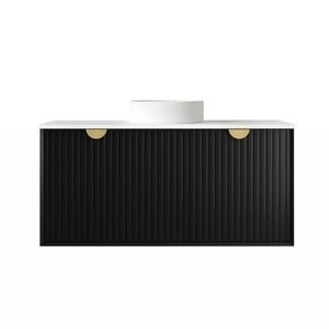 Attica Mellini 1200mm Matte Black Wave Vanity With Pure White Stone Top 