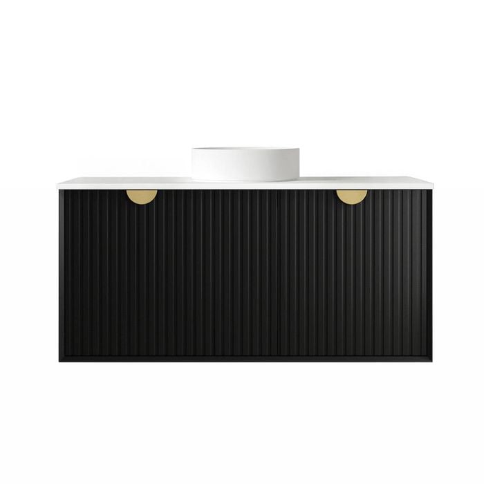 Attica Mellini 1200mm Matte Black Wave Vanity With Pure White Stone Top 