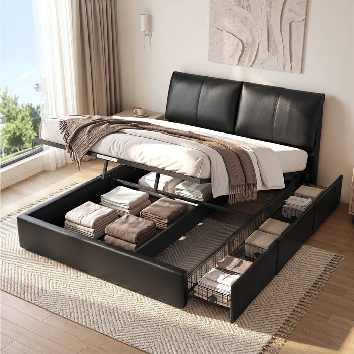 Artiss Queen Bed Frame Gas Lift Adjustable Headboard Platform Bed Black