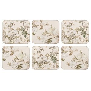 6PK Ashdene Elegant Rose 11cm Hardboard/Cork Coaster Square - Cream