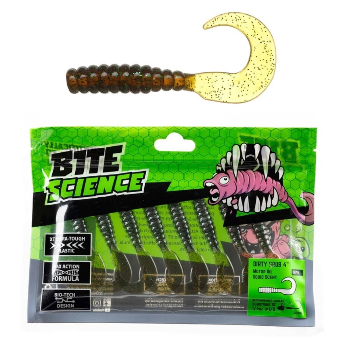 8 Pack of 4 Inch Bite Science Dirty Grubs Soft Plastic Lures - Motor ...