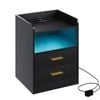 Advwin Bedside Table 2 Drawers LED Nightstand Wireless Charging Station Smart Control Black