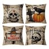 Catzon 4 Pcs Scary Throw Pillow Covers Linen Cushion Case for Decor 45X45cm