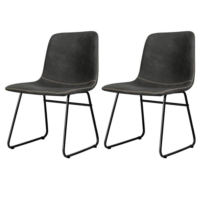 Levede 2x PU Leather Padded Dining Chairs Dark Grey
