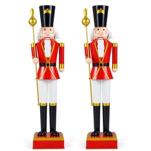 Costway 2x 122cm Christmas Nutcracker Figure Xmas Decoration High Hat-Black