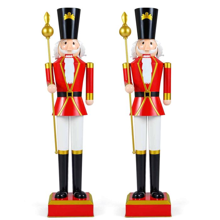 Costway 2x 122cm Christmas Nutcracker Figure Xmas Decoration High Hat-Black