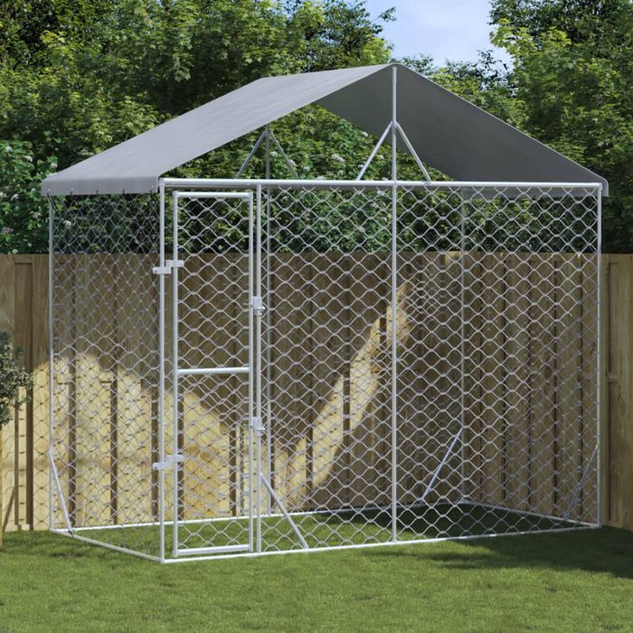vidaXL Dog Kennel Outdoor Dog Crate Dog House with Roof Silver ... - Galvanized Steel Dog Crate With Roof