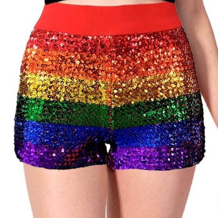 Adult Rainbow Squin Shorts Mardi Gras Gay Pride LGBT Lesbian Party Bottoms - Multicolour | One Size | SEQUIN