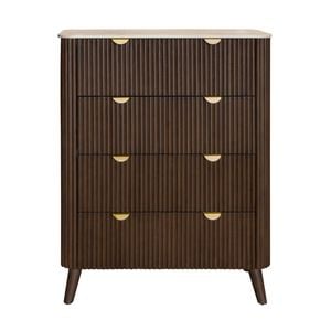Milo Tallboy 4 Drawer Sintered Stone Travertine Top Walnut