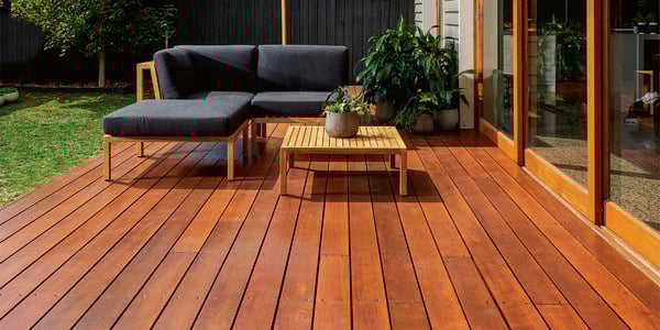 Timber decking with a furniture set