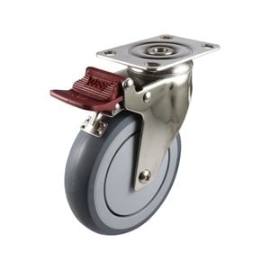 Easyroll 125mm 100kg G7 Series Grey Rubber Swivel Brake Plate Mount Castors
