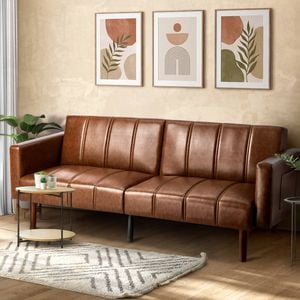 Oikiture 3 Seater Sofa Bed Sleeper Futon Faux Leather Brown