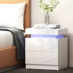 Artiss White Gloss RGB LED Light 2 Drawer Bedside Table