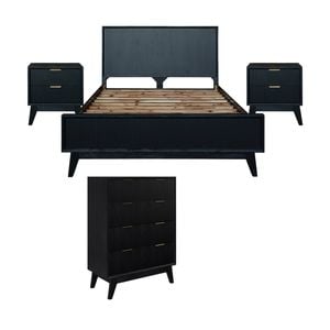 Matilda 4pc Queen Bed Suite Bedside Tallboy Frame Set Black