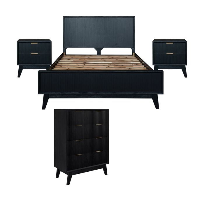 Matilda 4pc Queen Bed Suite Bedside Tallboy Frame Set Black