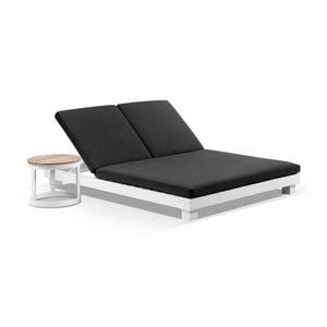 Santorini Double Sun Lounge Round Side Table White & Denim Grey Cushions