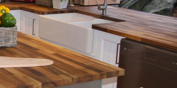 Kitchen with timber benchtops.