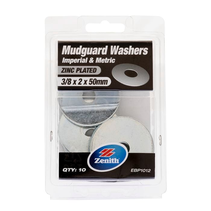 Zenith ⅜" x 2 x 50mm Zinc Plated Mudguard Washer - 10 Pack