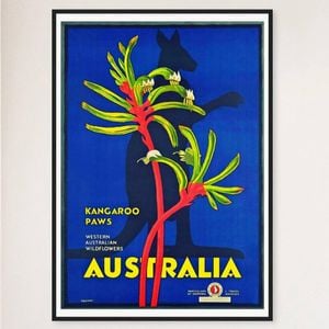 Galrie Vintage Western Australian Kangaroo Paws Travel Poster for Home Decor, Black Frame, 50 x 70cm (20 x 28inch)