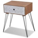 vidaXL Nightstand with 1 Drawer Rectangular Brown Telephone Stand Steel Legs