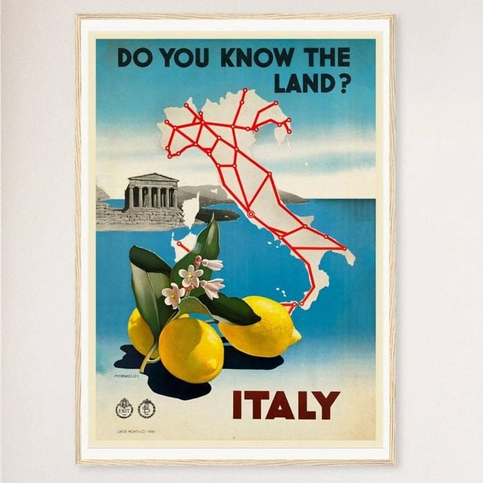 Galrie Italy Vintage Travel Print- Discover the Enchanting Landscapes of Italy Art Décor, Wood Frame, A2 42 x 60cm (16 x 24inch)