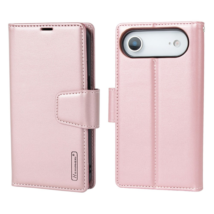 For Apple iPhone 17 Air Genuine Hanman 2 in 1 Detachable Magnetic Flip Leather Wallet Cover Case (Rose Gold)
