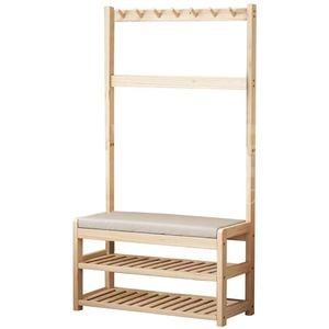 Lauft 3-in-1 Entryway Clothes Rack Stand And Shoe Storage Bench With Coat Hooks