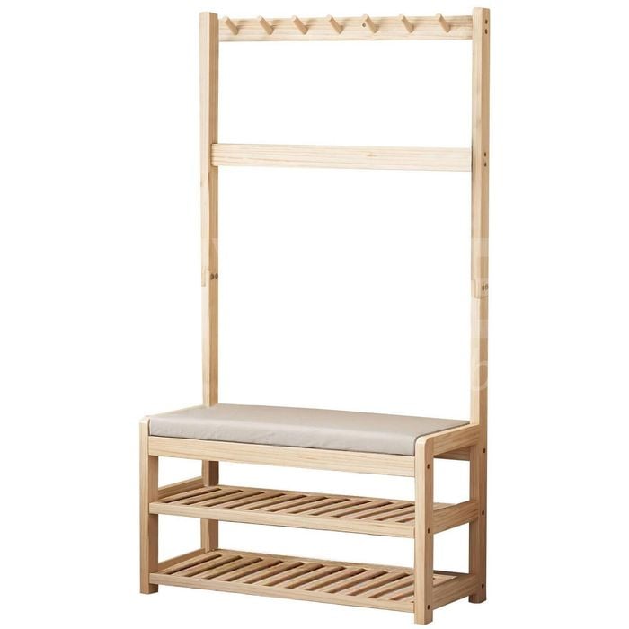 Lauft 3-in-1 Entryway Clothes Rack Stand And Shoe Storage Bench With Coat Hooks