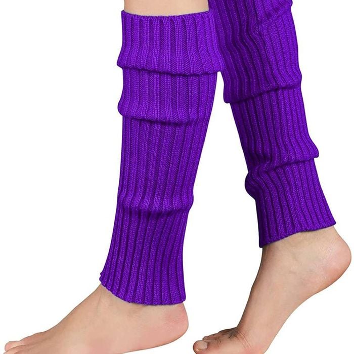 Pair of Wos Leg Warmers Disco Winter Knit Dance Party Crochet Legging Socks Costume Purple