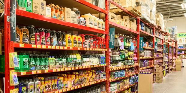 Aisles full of Automotive products in a Bunnings store.