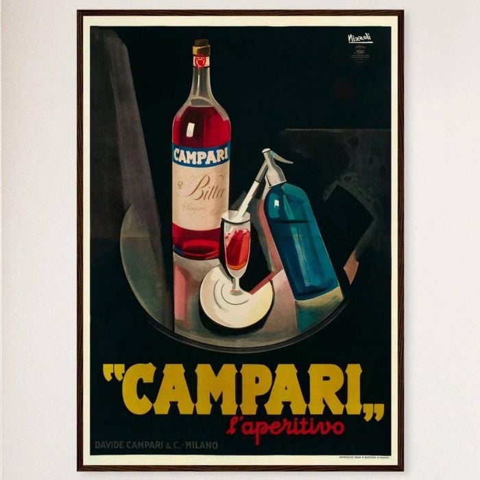 Galrie Campari L'aperitivo Vintage Framed Advertising Poster for Home and Bar Decor, Black Frame, 50 x 70cm (20 x 28inch)