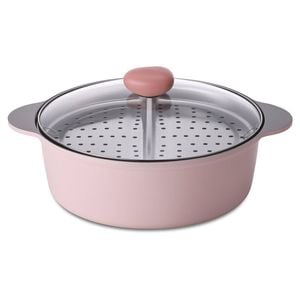 Neoflam Divided 30cm Casserole 5.8l Induction With Divided Steamer Pink