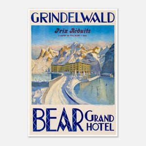 Galrie Bear Grand Hotel Vintage Travel Poster from Grindelwald, Switzerland Artwork, Poster Only, A4 21 x 30cm (8 x 12inch)