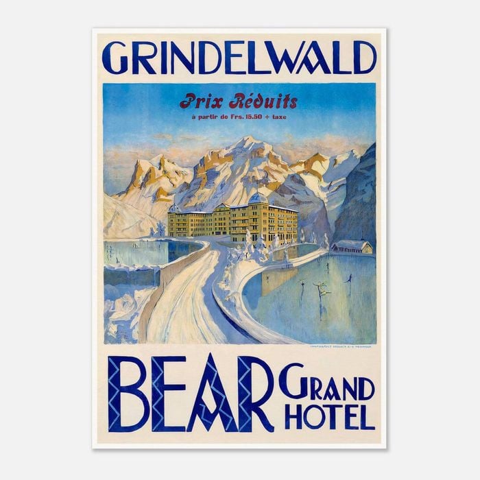Galrie Bear Grand Hotel Vintage Travel Poster from Grindelwald, Switzerland Artwork, Poster Only, A4 21 x 30cm (8 x 12inch)