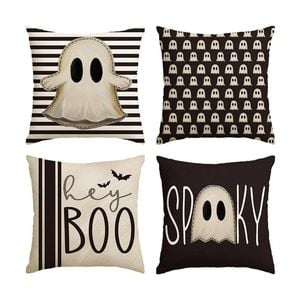 Catzon 4 Pcs Scary Throw Pillow Covers Linen Cushion Case for Decor 50X50cm