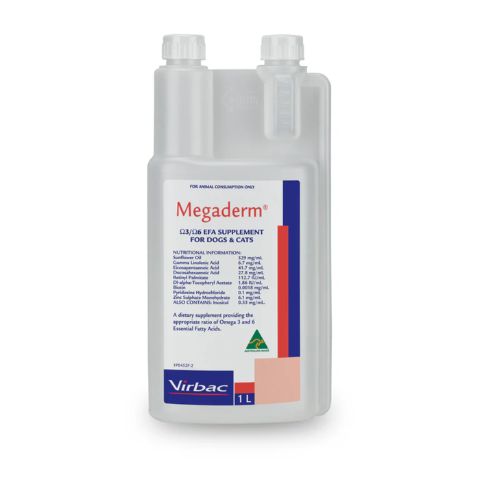 Virbac Megaderm Omega 3 and 6 Supplement For Dogs and Cats - 1L