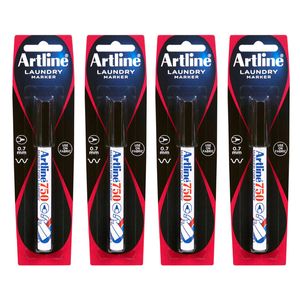 4x Artline 0.7mm Bullet Nib Laundry Marker Cloth/linen/fabric Clothing Pen Black